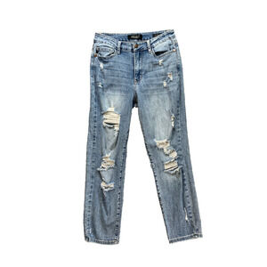 Judy Blue Jeans Women 3/26 Denim Boyfriend Fit High Waisted Distressed Stretch